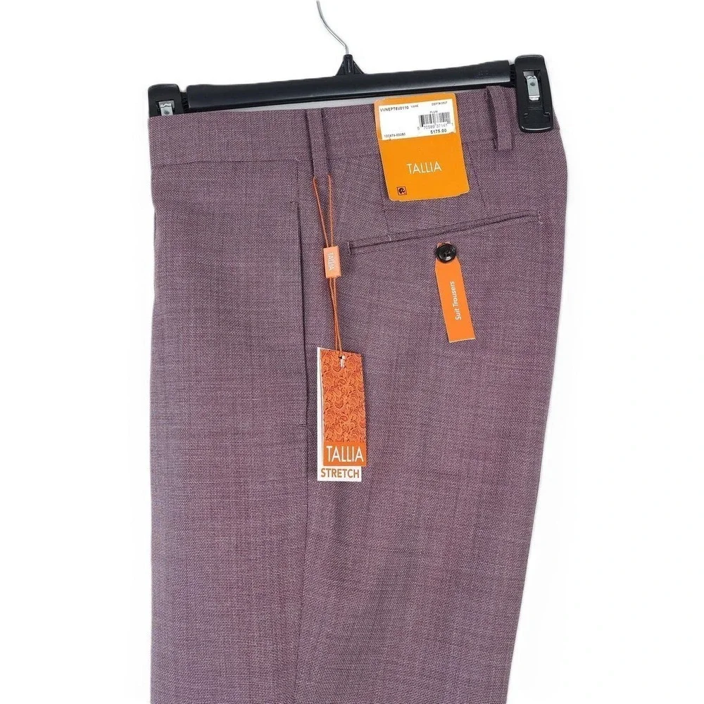 Tallia Mens Slim Fit Dress Pants 30x30 Purple Plum Solid Stretch Wool Blend NWT